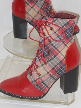 SPRING STEP L'ARTISTE RED GENUINE LEATHER LACE-UP ANKLE BOOTS SIZE 9 MEDIUM